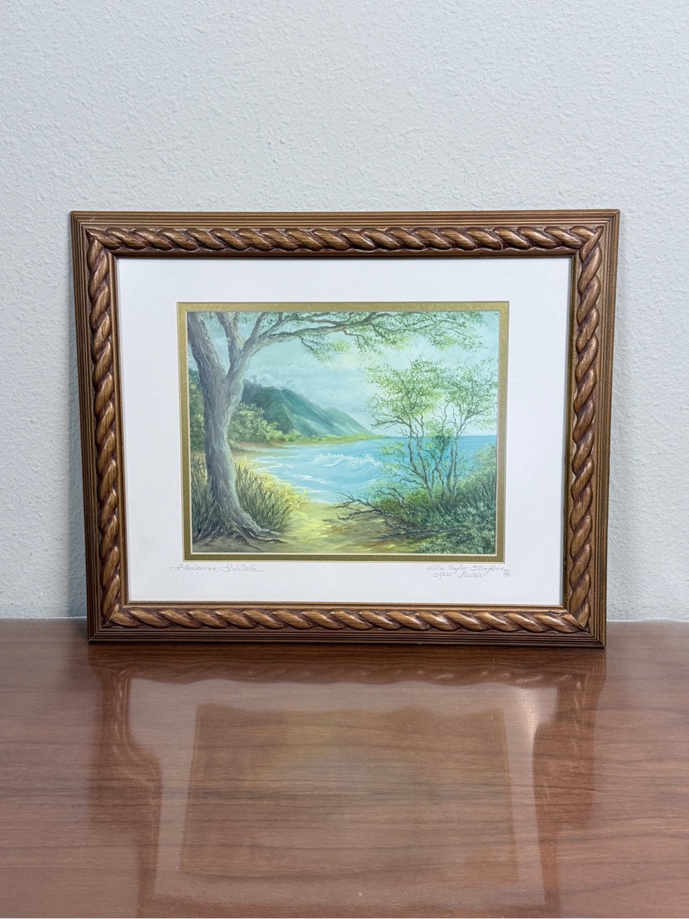 Hawaiian Solitude Gold Framed Art Print 13x16 Julie Taylor Ellingboe Signed 1999